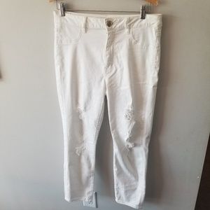 American Eagle Crop Skinny white distressed denim